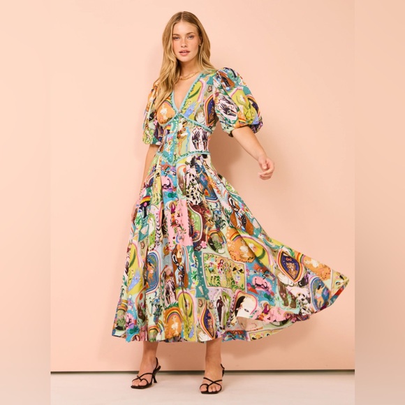 Alemais | Dresses | Alemais Evergreen Linen Midi Puff Sleeve Dress |  Poshmark